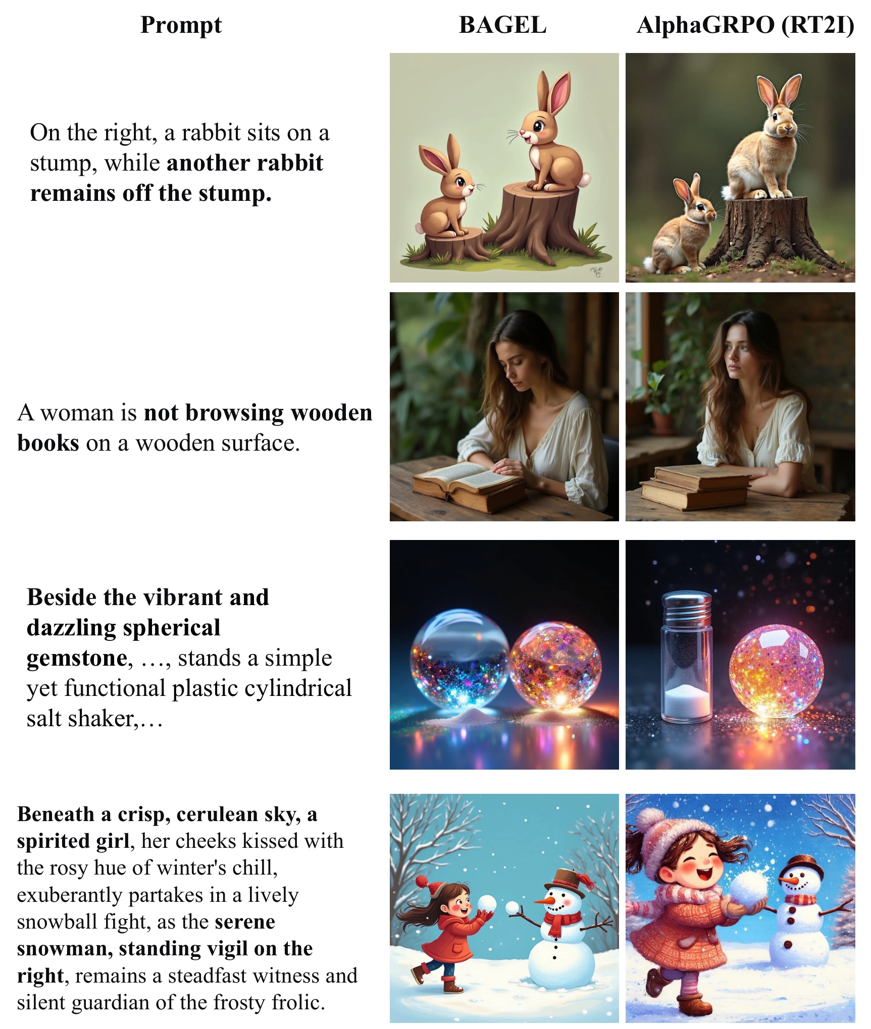 T2I qualitative results for the model trained with reasoning text-to-image RL