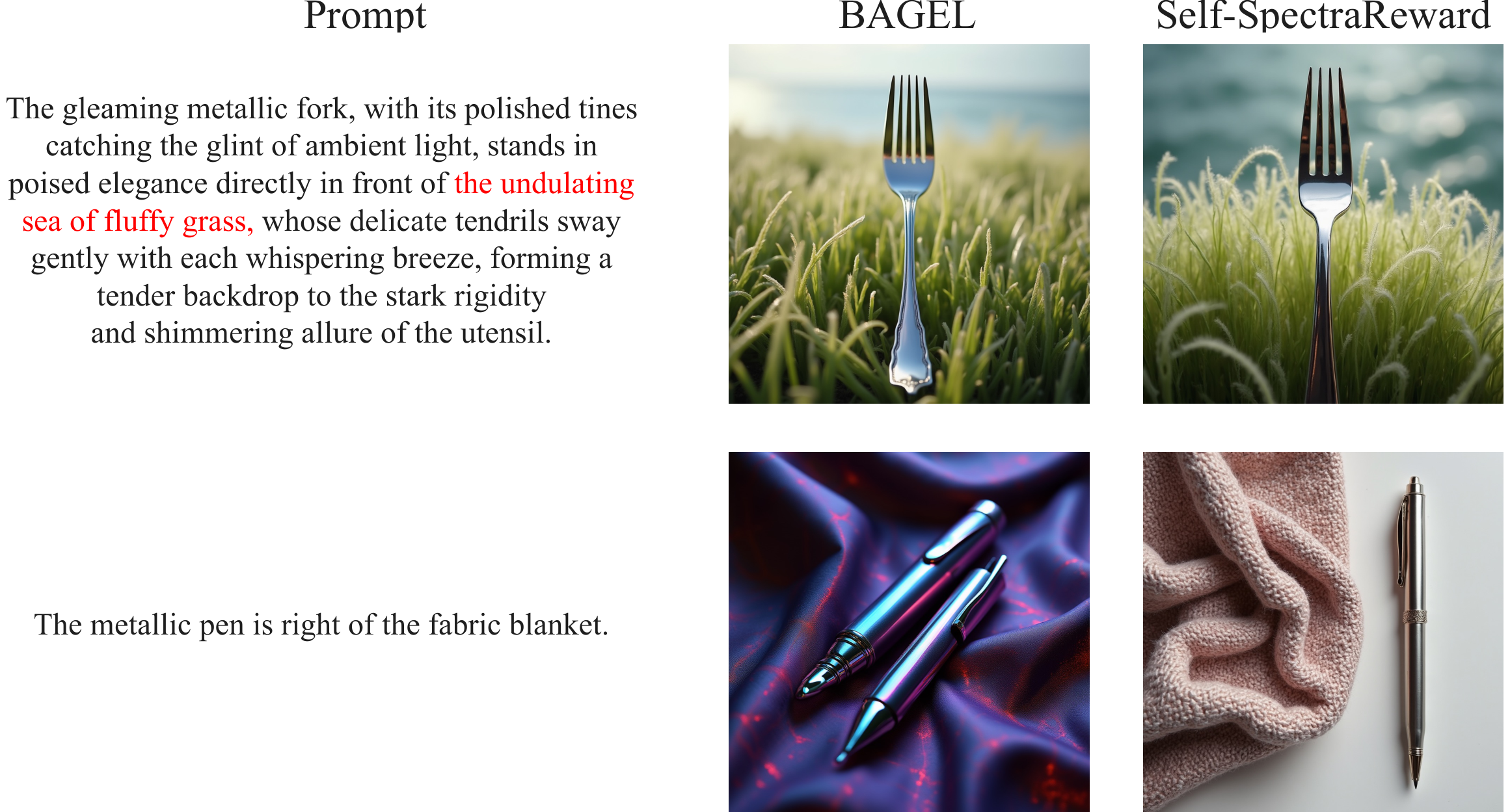 Qualitative comparison of BAGEL and Self-SpectraReward